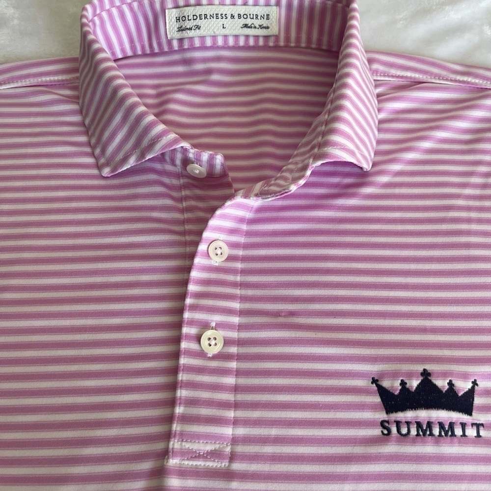 Holderness Bourne Golf Polo Shirt Mens Large Pink Tailored Fit Stretch ⭐️